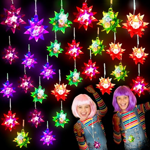 Swakuta 30 Stück LED-Kristallstern-Halsketten, leuchtende Kristallstern-Halsketten, bunter Kristall-Stern-Anhänger, leuchtet im Dunkeln, für Partygeschenke, Geschenktüten von Swakuta