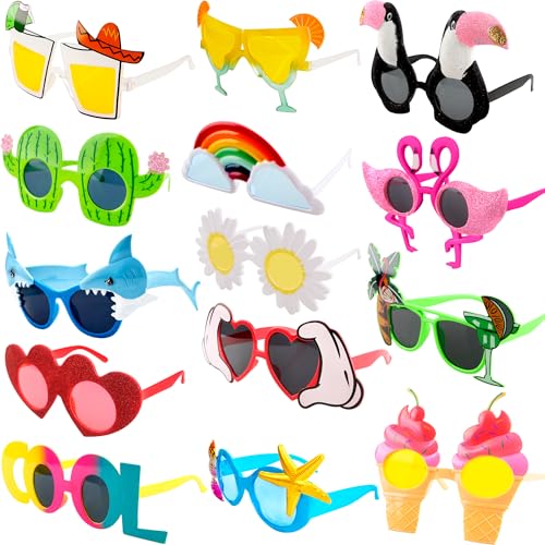 Swakuta Hawaiianische tropische Sonnenbrille, Luau-Party-Sonnenbrille, lustig, tropische Strandparty, Brillen für Kinder und Erwachsene, Hawaii-Strandparty-Zubehör (Farbstil 2) von Swakuta