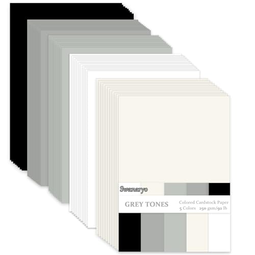 100 Blatt grauer Karton, 21,6 x 27,9 cm, 5 Schattierungen, schwarz, weiß, grau, Kartonpapier, 41,7 kg/250 g/m², für Bastelarbeiten, Scrapbooking, Dekoration, Kartenhandwerk 100 Blatt grauer Karton, 21,6 x 27,9 cm, 5 Schattierungen, schwarz, weiß, grau, Kartonpapier, 41,7 kg/250 g/m², für Bastelarbeiten, Scrapbooking, Dekoration, Kartenhandwerk von Swanaryo