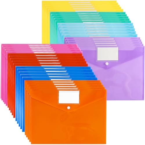 Dokumentenmappen aus Kunststoff, Briefformat, A4-Papier, wasserdicht, mit Etikettentasche und Druckknopf, für Schule, Zuhause, Arbeit, Büro, Organisation, 8 verschiedene Farben, 40 Stück von Swanaryo
