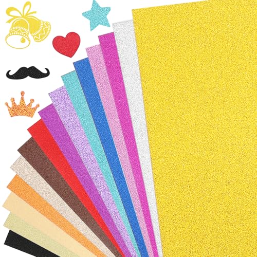 Glitzerpapier zum Basteln, 60 Blatt Bunt Glitzer Papier A4 15 Farben 250g/m² Glitterkarton zum Basteln und Gestalten von Swanaryo