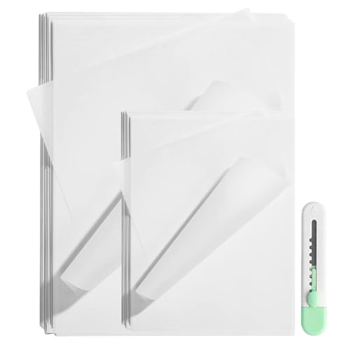 100 Blatt A4 und 100 Blatt A5 Premium Transparentpapier Transparentpapier Bedruckbar Weiß Architektenpapier Transparent Papier Pauspapier Pergamentpapier (mit Universalmesser) von Swavitie