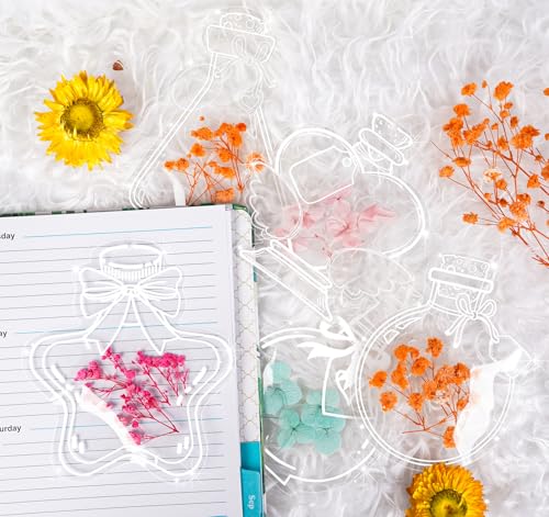 Sweelov 50 Stück Transparente Lesezeichen Getrocknete Blumen mit Loch, Blossom Tabs Lesezeichen Basteln mit bunte Quasten für Frauen Mama Kinder DIY Handwerk Geschenkanhänger (Wunschflasche) von Sweelov