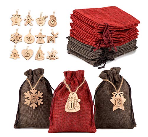 Sweelov Jutesäckchen für Adventskalender Weihnachten Adventszahlen Zahlen Holz Deko Holz-Anhänger Adventskalender Jutebeutel Stoffbeute Geschenksäckchen zum Befüllen Sweelov Jutesäckchen für Adventskalender Weihnachten Adventszahlen Zahlen Holz Deko Holz-Anhänger Adventskalender Jutebeutel Stoffbeute Geschenksäckchen zum Befüllen von Sweelov
