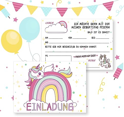Sweelov Regenbogen EINLADUNGSKARTEN -mit Umschlägen & Stickern,Einladungskarten Geburtstag Madchen,einladungskarten einhorn,einhorn geburtstag,für Geburtstag,Geschenke für Mädchen von Sweelov