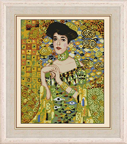 Cross stitch kit of Adele, the woman in the painting after Klimt ,160x200 stitch ,37x46cm, cotton cross stitch kits von sweethome
