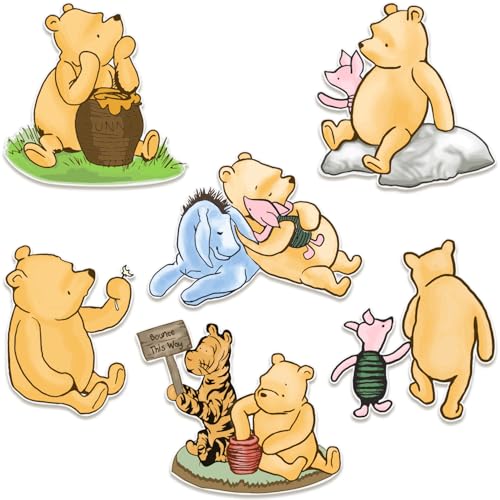 Sweet Baby Co. Große klassische Winnie Ausschnitte mit befestigtem Ständer, 6 Stück, 30,5 cm, Winnie Pooh Babyparty-Dekorationen, Vintage-Puuuh-Partyzubehör, Baby-Winnie-Pappausschnitt, Requisite, von Sweet Baby Company