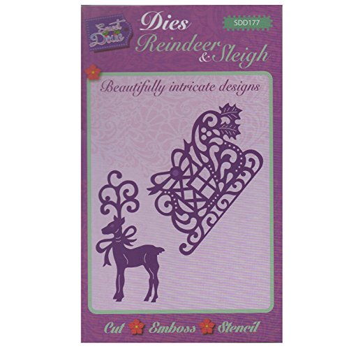 Sweet Dixie Reindeer & Sleigh Rentier und Schlitten Stanze, Metall, Grau, 23.2 x 12.9 x 0.9 cm von Sweet Dixie