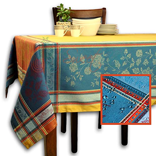 Abwischbare Tischdecke, schmutzabweisend, Teflonbeschichtung, florales Baumwollgewebe, französische provenzalische Jacquard-Tischdecke für rechteckige Tische (157,5 x 345,4 cm, Gelbgold) von Sweet Us