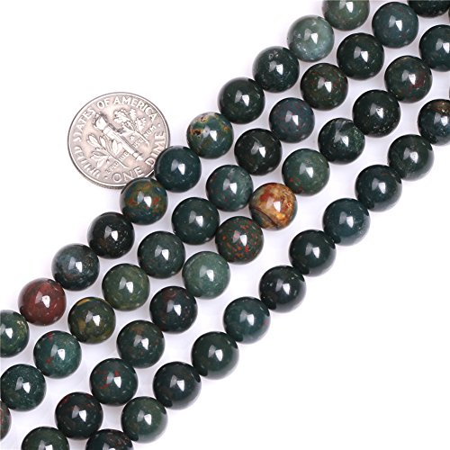 0,4 cm Jaspisperlen aus dunkelgrünem Blutstein für die Schmuckherstellung, 38,5 cm., 8mm Green, 8 mm von Sweet & Happy Girl's Gemstone Art Beads