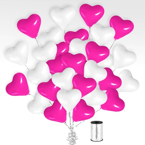 30 Herzballons Set - Romantische Dekoration in Zartem Rosa und Reinem Weiß für Unvergessliche Anlässe - Inklusive Elegante Geschenkband von SweetFlo