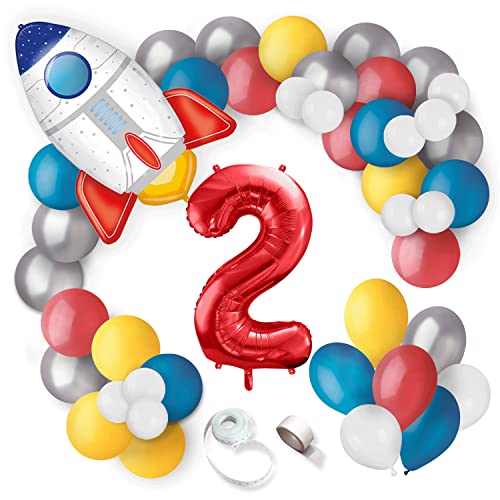 Weltraum Luftballons 38 Stück mit der Zahl 2, Geburtstag Deko, 2. Geburtstag, Große Rakete, Weltraum Ballons, Raketen Folienballon, Kinderparty Dekorationen von SweetFlo