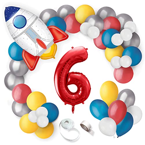 Weltraum Luftballons 38 Stück mit der Zahl 6, Geburtstag Deko, 6. Geburtstag, Große Rakete, Weltraum Ballons, Raketen Folienballon, Kinderparty Dekorationen von SweetFlo
