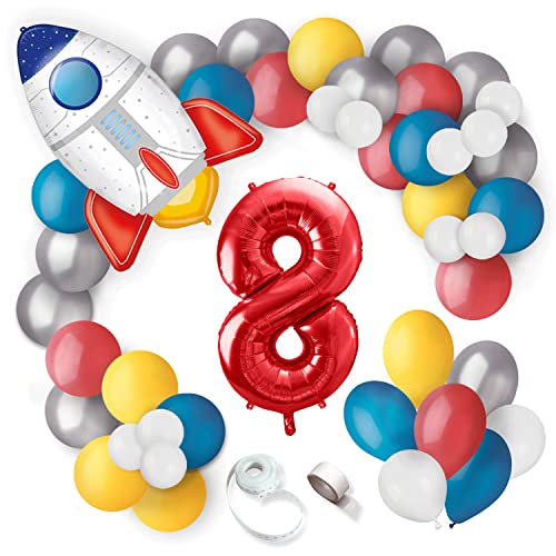 Weltraum Luftballons 38 Stück mit der Zahl 8, Geburtstag Deko, 8. Geburtstag, Große Rakete, Weltraum Ballons, Raketen Folienballon, Kinderparty Dekorationen von SweetFlo