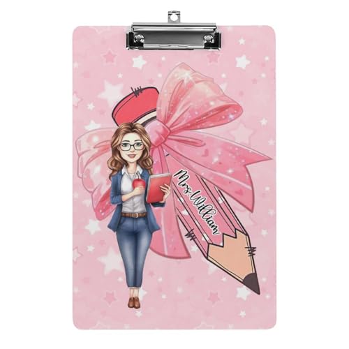 Personalisierte Acryl-Klemmbretter mit Metallclip, individuelles niedliches Lehrer-Klemmbrett mit Namens-Porträt, Geschenk für Lehrer, Studenten, Frauen, Klassenzimmer, Büro, Schule (Hochformat 2 Personalisierte Acryl-Klemmbretter mit Metallclip, individuelles niedliches Lehrer-Klemmbrett mit Namens-Porträt, Geschenk für Lehrer, Studenten, Frauen, Klassenzimmer, Büro, Schule (Hochformat 2 von SweetJECCU