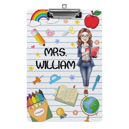 Personalisierte Acryl-Klemmbretter mit Metallclip, individuelles niedliches Lehrer-Klemmbrett mit Namens-Porträt, Geschenk für Lehrer, Studenten, Frauen, Klassenzimmer, Büro, Schule (Hochformat 3 Personalisierte Acryl-Klemmbretter mit Metallclip, individuelles niedliches Lehrer-Klemmbrett mit Namens-Porträt, Geschenk für Lehrer, Studenten, Frauen, Klassenzimmer, Büro, Schule (Hochformat 3 von SweetJECCU