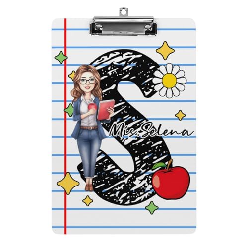 Personalisierte Acryl-Klemmbretter mit Metallclip, individuelles niedliches Lehrer-Klemmbrett mit Namens-Porträt, Geschenk für Lehrer, Studenten, Frauen, Klassenzimmer, Büro, Schule (Hochformat 22,9 Personalisierte Acryl-Klemmbretter mit Metallclip, individuelles niedliches Lehrer-Klemmbrett mit Namens-Porträt, Geschenk für Lehrer, Studenten, Frauen, Klassenzimmer, Büro, Schule (Hochformat 22,9 von SweetJECCU