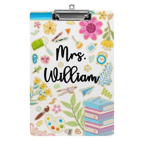 Personalisierte Acryl-Klemmbretter mit Metallclip, individuelles niedliches Lehrer-Klemmbrett mit Namens-Porträt, Geschenk für Lehrer, Studenten, Frauen, Klassenzimmer, Büro, Schule (Stil 1, 31,8 x Personalisierte Acryl-Klemmbretter mit Metallclip, individuelles niedliches Lehrer-Klemmbrett mit Namens-Porträt, Geschenk für Lehrer, Studenten, Frauen, Klassenzimmer, Büro, Schule (Stil 1, 31,8 x von SweetJECCU