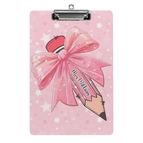 Personalisierte Acryl-Klemmbretter mit Metallclip, individuelles niedliches Lehrer-Klemmbrett mit Namens-Porträt, Geschenk für Lehrer, Studenten, Frauen, Klassenzimmer, Büro, Schule (Stil 2, 31,8 x von SweetJECCU
