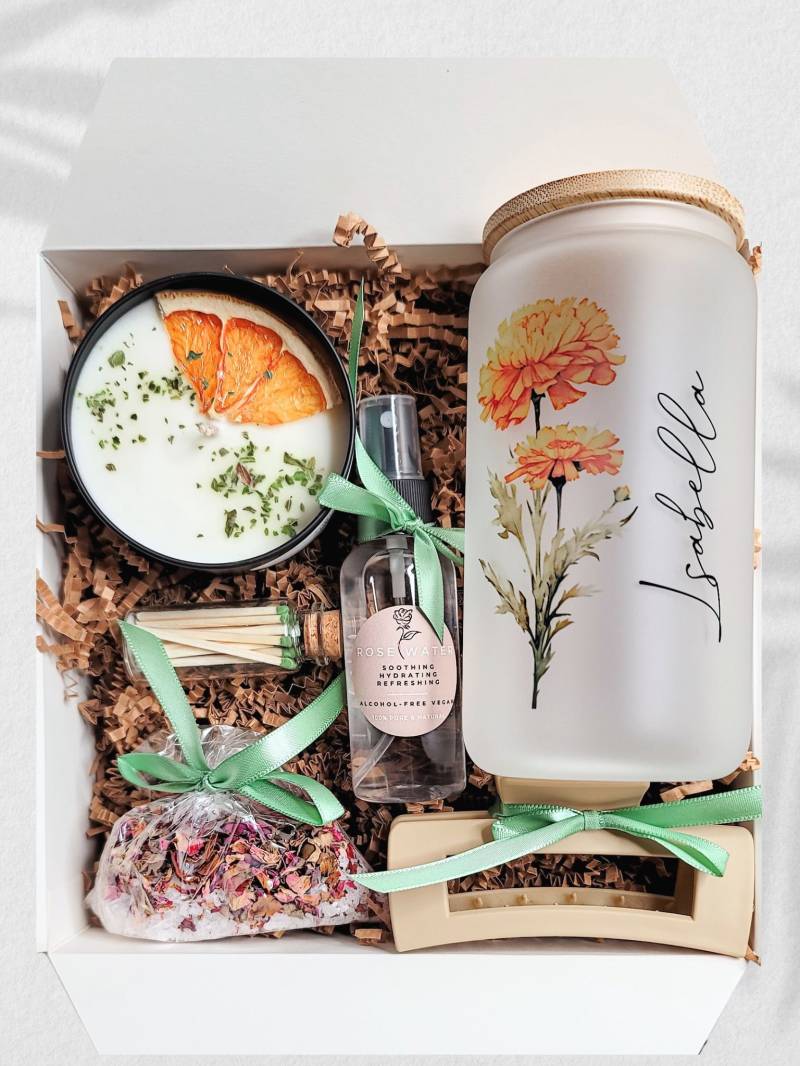 Blumengeschenkbox Zum Geburtstag, Individuelle Glasbecherbox Für Freundin, Personalisiertes Geschenk, Blumengeschenk Zur Geburt, Beste von SweetTomorrowCo