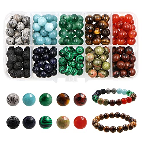Natürliche Edelsteine Perlen, 200 Stück Perlen zum Auffädeln 8mm runde Perlen für Armbänder, Natürliche perlen Set für Halsketten Schmuck Basteln Auffädeln, 10 Farben von Sweetone