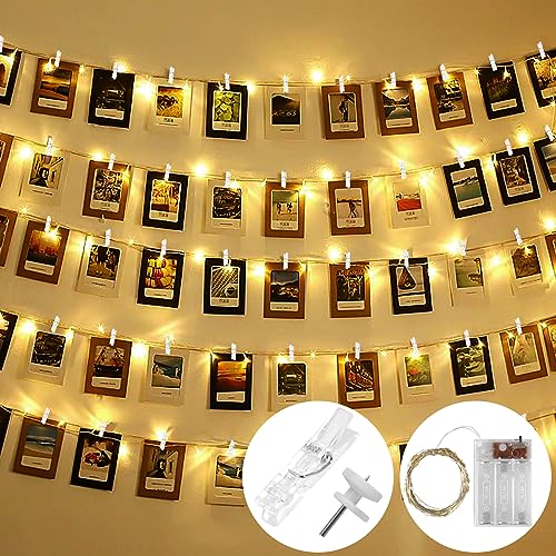 LED Fotoclips Lichterkette, 5M 50 LED Foto Lichterkette mit 30 Klammern für Fotos Lichterkette Bilder Aufhängen Batteriebetriebene Lichterketten für Zimmer Wohnzimmer Hochzeiten Weihnachten Deko von Sweetone