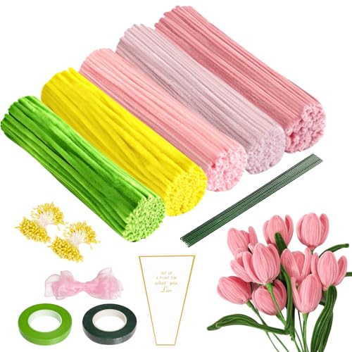 Pfeifenreiniger Blumen Set, 500 Stück Pfeifenputzer zum Basteln in 4 Farben mit 20 Stück Grünem Bastelfaden, Geschenkband, Klebeband für Blumenstrauß DIY Dekorationen, Rosa Pfeifenreiniger Blumen Set, 500 Stück Pfeifenputzer zum Basteln in 4 Farben mit 20 Stück Grünem Bastelfaden, Geschenkband, Klebeband für Blumenstrauß DIY Dekorationen, Rosa von Sweetone