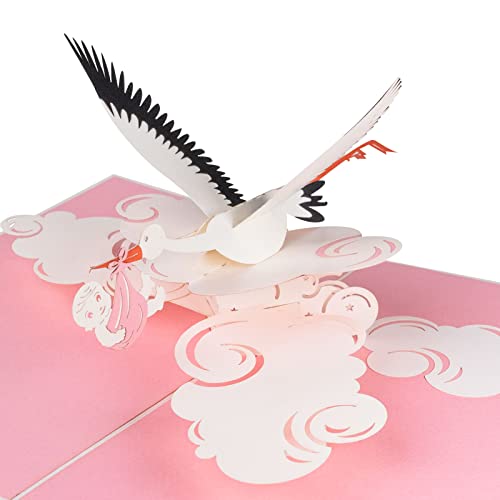 Sweetpopup® 3D Pop Up Karte Glückwunsch Neus Baby | Premium Metallic-Papier & Filigran Handgefertigt | Klappkarte Storche & Mädchen, 054 von Sweetpopup