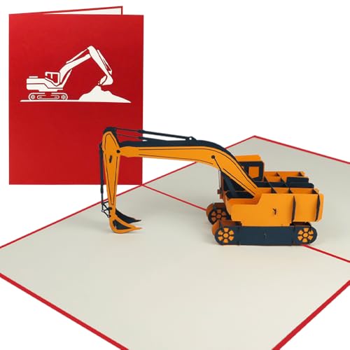 Sweetpopup® 3D Pop Up Karte Glückwunschkarte Geburtstagskarte Grußkarte Geschenkkarte Gutschein Männer Jungen Baumaschine Bauproject | Klappkarte Bagger, 200 von Sweetpopup