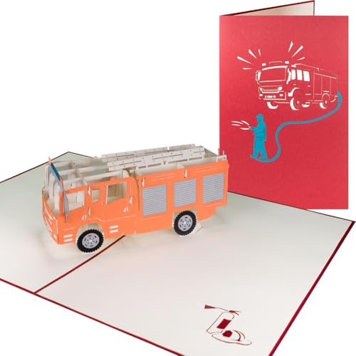 Sweetpopup® 3D Pop Up Karte Glückwunschkarte Geburtstagskarte Grußkarte Geschenkkarte Gutscheinkarte Glückwunsch Feuerwehrmann | Klappkarte Feuerwehrauto, 201 von Sweetpopup