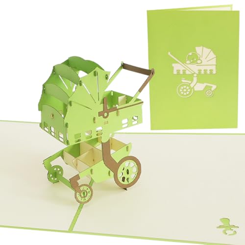 Sweetpopup® 3D Pop Up Karte Glückwunschkarte Geburtstagskarte Grußkarte Gutschein Geschenkkarte Glückwunsch zur Geburt Baby Jungen Mädchen | Klappkarte Kinderwagen, 195 von Sweetpopup