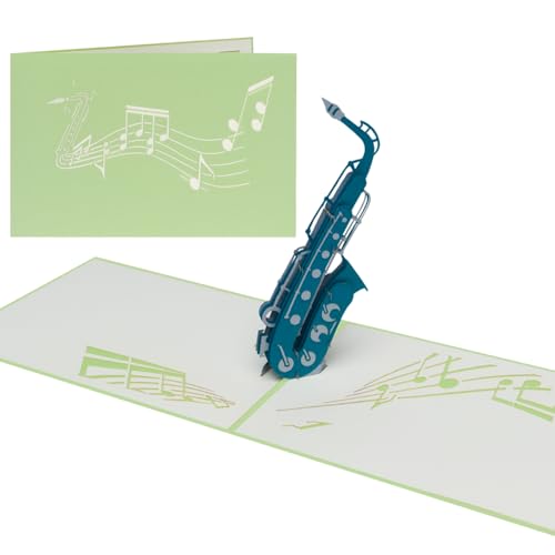 Sweetpopup® 3D Pop Up Karte Glückwunschkarte Geburtstagskarte Grußkarte Gutschein Geschenkkarte Instrumente Konzert Orchester Glückwunsch Geburtstag Musiker | Klappkarte Saxofon, 075 von Sweetpopup