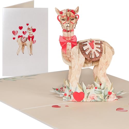 Sweetpopup® 3D Pop Up Karte Glückwunschkarte Geschenkkarte Gutscheinkarte für Liebe Geburtstag Valentinstag Muttertag | Klappkarte Alpaka/Llama & Herzen, 048 von Sweetpopup