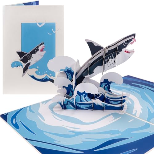 Sweetpopup® 3D Pop Up Karte Glückwunsch Meer Ozean | Premium Metallic-Papier & Notizkarte | Klappkarte Hai Fisch, 015 von Sweetpopup