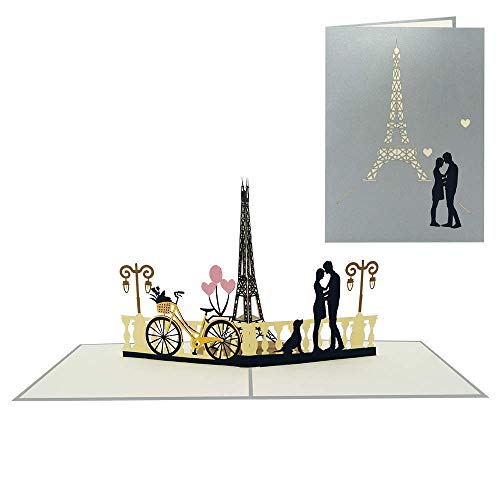 Sweetpopup® Pop Up Karte Liebe in Paris | Premium Metallic-Papier | Klappkarte Paar mit Hund & Eiffelturm, 109 von Sweetpopup