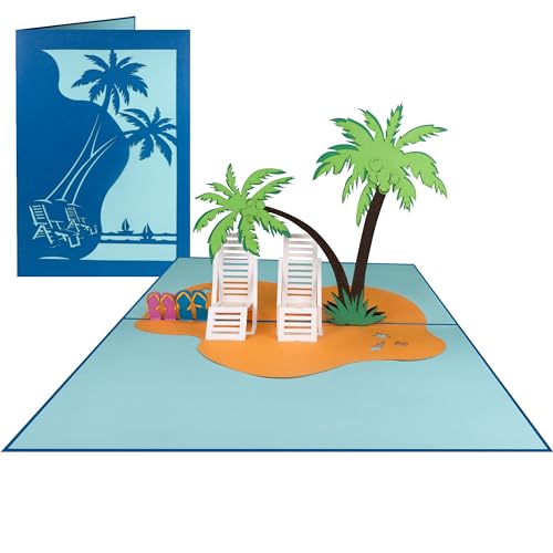 Sweetpopup® Pop Up Karte Strandurlaub | Geburtstagskarte Gutschein Geschenk Insel Urlaub Reise Flirtterwochen Ruhestand | Klappkarte Palme & Strandliegen 024 von Sweetpopup