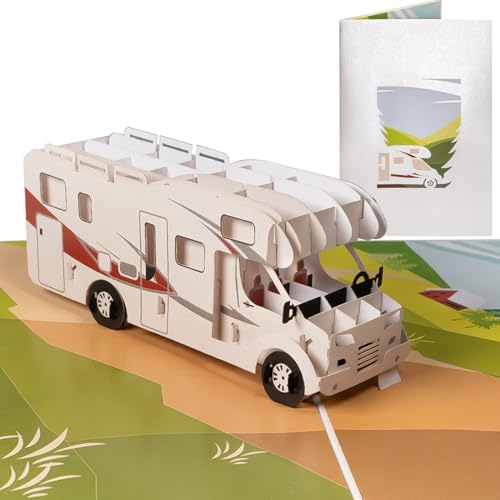 Sweetpopup® Pop Up Karte Wohnmobil - 3D Geburtstagskarte Wohnwagen | Glückwunschkarte zum Geburtstag Vatertag | Geldgeschenk Camping Urlaub Städtetrip | Edles Metallic-Papier | Klappkarte Camper 059 von Sweetpopup