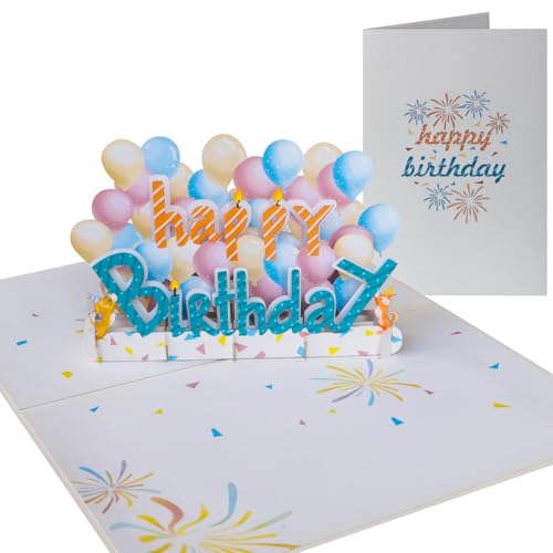 Sweetpopup [NEU] 3D Pop Up Karte Geburtstagskarte Glückwunschkarte Grußkarte Herzlichen Glückwunsch Geburtstag | Metallic-Papier & inkl. Notizkarte | Klappkarte Happy Birthday & Luftballon, 073 von Sweetpopup