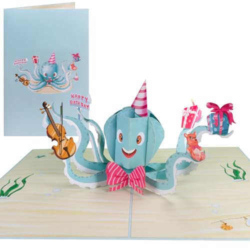 Sweetpopup [NEU] 3D Pop Up Karte Geburtstagskarte Glückwunschkarte Geschenkkarte Glückwunsch Geburtstag | Klappkarte Oktopus & Happy Birthday, 102 von Sweetpopup