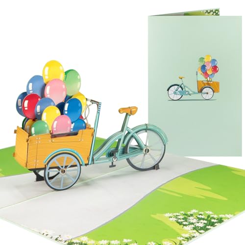 Sweetpopup [NEU] 3D Pop Up Karte Glückwunschkarte Geburtstagskarte Geschenkkarte Glückwunsch Viel Glück Geburtstag Urlaub Vatertag Muttertag | Klappkarte Rikscha Fahrrad & Luftballons, 198 von Sweetpopup