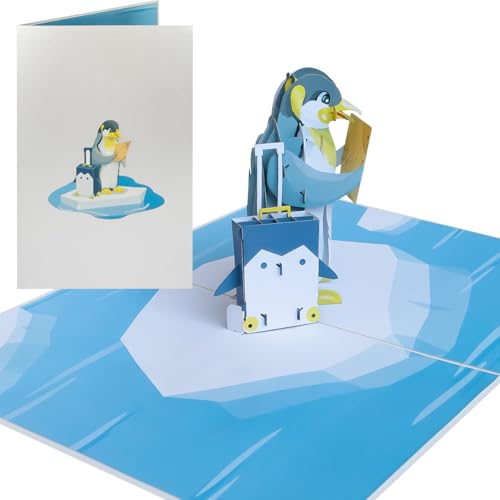 Sweetpopup® Pinguin 3D Pop Up Karte Glückwunschkarte Geburtstagskarte Grußkarte Reisegutschein Geschenkkarte Reise Urlaub Fernweh Heimweh | Klappkarte Pinguin & Reisekoffer, 176 von Sweetpopup