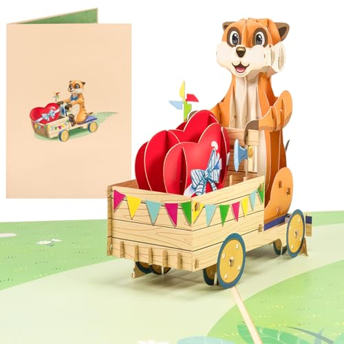 Sweetpopup® Herz Pop Up Karte - Liebeskarte Dankeskarte Geschenkkarte Glückwunsch Valentinstag Jahrestag Geburtstag Muttertag Vatertag | Klappkarte Erdmännchen, 055 von Sweetpopup
