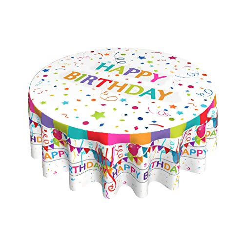 Happy Birthday Runde Tischdecke 152.4 cm lebendige farbige Luftballons kleine Flaggen Sterne bunte dekorative Tischdecke mit staubdichtem, knitterfreiem Dekor für Zuhause, Küche, Outdoor, Terrasse von Sweetshow
