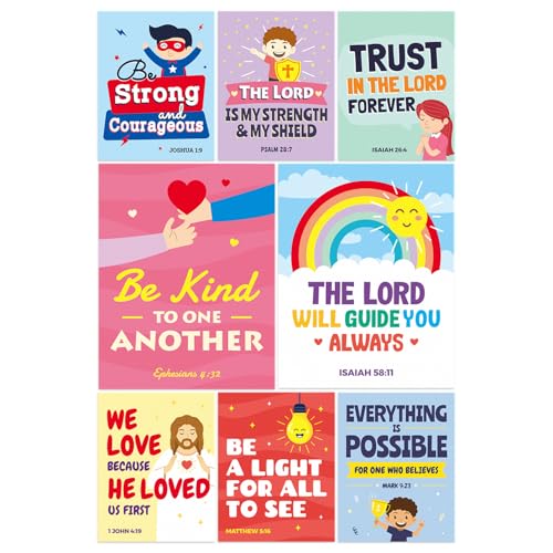 S&O Wandkunst-Poster-Set mit Bibelvers – bunte Kinder-Sonntagsschul-Dekorationen für den Lernbereich, christliche Klassenzimmer-Displays, spirituelle Drucke für Lernraum, Kind Gottes Dekor, biblische von Sweetzer & Orange