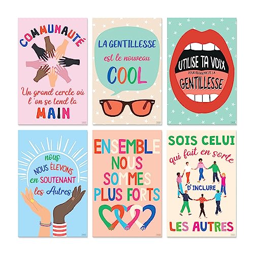 Sweetzer & Orange S&O 6 Stück Kindness Klassenzimmerposter für französische Schüler—inspirierende Dekorationsposter für das Klassenzimmer—Growth Mindset Poster—Geschenk für Lehrer auf Französisch von Sweetzer & Orange