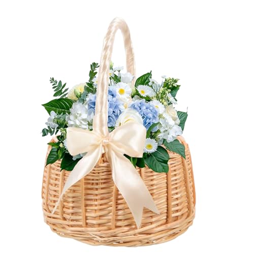 Sweieoni Rattan Blumenkorb Geflochtener Blumenkorb Hochzeit Blumenmädchen Korb mit Schleife Gewebter Wäschekorb Weidengriff Hochzeit Streukörbchen Rattankorb Handmade Willow Aufbewahrungskorb Sweieoni Rattan Blumenkorb Geflochtener Blumenkorb Hochzeit Blumenmädchen Korb mit Schleife Gewebter Wäschekorb Weidengriff Hochzeit Streukörbchen Rattankorb Handmade Willow Aufbewahrungskorb von Sweieoni