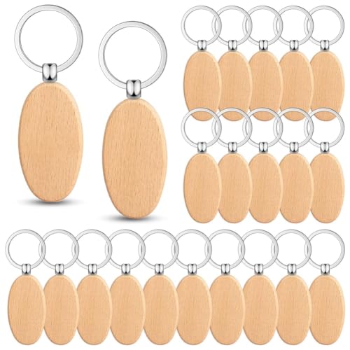 Swiixxer 100 Stück -Schlüsselanhänger-Rohlinge, Schlüsselanhänger, Große Unfertige Holzgravur, Schlüsselanhänger-Ring für DIY-Geschenke, Bastelarbeiten (Oval), Langlebig, Einfach zu Verwenden von Swiixxer
