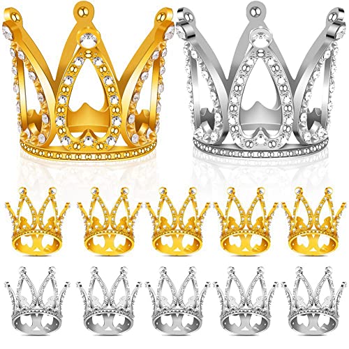 Swiixxer 12 STÜCKE Mini-Kronen-Kuchenaufsatz, Gold- und Silber-Strass-Kronen-Kuchenaufsatz-Dekorationen für Babyparty-Geburtstagsfeiern von Swiixxer
