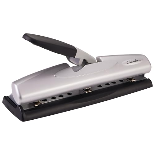 Swingline Locher, Desktop-Locher, 12 Blatt, 2–3 Löcher, verstellbar, LightTouch, Schwarz/Silber (74026) von Swingline