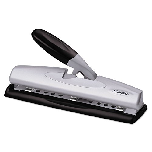 Swingline Locher, Desktop-Locher, 12 Blatt, 2–3 Löcher, verstellbar, LightTouch, Schwarz/Silber (74026) von Swingline
